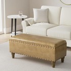 Upholstered Bench Nailhead Trim Faux Leather Ottoman Storage Furniture Brown