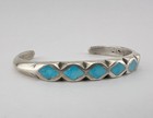 Old Pawn Navajo Sandcast Sterling Silver Flush Blue Turquoise Cuff Bracelet
