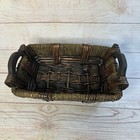Vintage Brown Woven Basket Handles Wicker Wood Basket Retro Boho Rectangle
