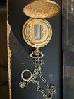 T  Rasch Digital Quartz Full Hunter Pocket Watch  Engraved Gold Tone W  Chain