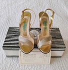 Vintage Amano  decollete  Gold Rhinestone Lucite Heels 7 5m Nos Nib Lloyd Gotchy
