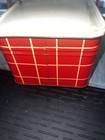 1950s Retro Tin Picnic Basket Red Plaid Bread Primitive Farmhouse Decor Vtg Wood
