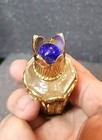 Vintage Czech Glass Gold Tone Filigree Vibrant Blue Jeweled Perfume Bottle 3 