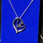 Sterling Silver Horse Heart Charm Pendant Necklace Cable Chain Diamond    Chips