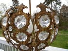 Vintage Antique Ornate Brass Glass Prism French Hanging Light Chandelier 12 