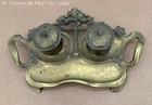 Antique Art Nouveau Ink Stand Well Bronze Tone Metal
