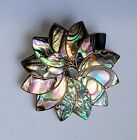 Vintage Mexico Silver Abalone Shell Inlay Floral Swirl Design Brooch Pin 1 75in