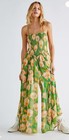 Free People Sophia Jumpsuit Xl Floral Avocado Combo Smocked Strapless