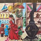 Vintage Mid-century Christmas Card Country Store Pot-bellied Stove