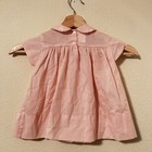 Vintage Polly Flinders Hand Smoked Pink Embroidered Floral Baby Girl Dress 12m
