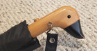 Vintage Black Compact Umbrella Wooden Duck Head Handle Strap Sleeve Button