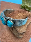 Vintage Sterling Silver And  7 Stone Turquoise Cuff Bracelet