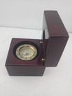 Vintage Brass Compass In Mahogany Case
