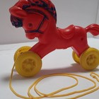 Vintage Tico Toys Red Plastic- Retro Horse On Wheels Pull Toy Htf Colored Mane