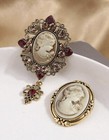 2 Pcs Elegant Victorian Vintage Court Style Cameo Brooch Pin Lady Portrait