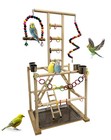 Large Bird Play Stand - Natural Wood Parrot Perch Gym With Feeder Cups   Swings