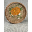 Vintage Woven Bamboo Basket Round Pumpkin Cross Stitch Embroidery Boho
