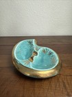 Vintage Mid Century Modern Atomic Starburst Turquoise   Gold Ashtray