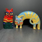 Balinese Style 2 Cat Sculptures  pair  Vintage Laurel Burch Style Folk Art