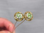 Antique Victorian Hat Pin Pair 6  Goldtone With Enamel Swirl