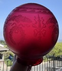 Antique Victorian Ruby Red Glass Lamp Shade Globe Ball Etched 3    Fitter