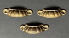  1692-three  3  Antique Stamped Shell Metal 3 3 4    Bin Cabinet Drawer Cup Pulls