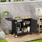 Rolling Outdoor Grill Cart With Sink Foldable Metal Worktable Storage