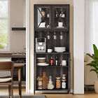 Kitchen Farmhouse Bar Cabinet Open Storage Shelves Wine Rack For Liquor Glasses