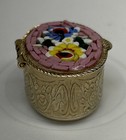 Vintage Italian Oval Micro Mosaic Gold Toned Hinged Lid Pill Trinket Box Italy