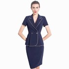 Women Navy Blue Suit Jacket Double Breasted Peak Lapel Wedding Business Skirt