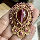 Vtg Original By Robert Pendant Brooch 2  Cat Eye Glass Cab Purple Rhinestones