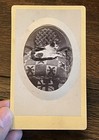 Antique Rare Victorian Cdv From Paris  France Of Calico Cat Wicker Chair Quilt