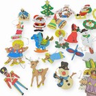 Vintage Wooden Christmas Ornaments 2-6  Hand Painted 1970s 80s Flat 32 Pieces
