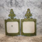 2 Mcm Cast Iron Trivets Floral Ceramic Tile Hang Wall Decor Green Orange Yellow 