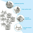 100 Pcs 9mm Metal Punk Spikes Spots  Sliver Pyramid Studs Four-jaw Square Rivets