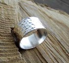 Wide Solid Sterling Silver Hammered Wedding Band Shield Heavy Women Jewelry A 66