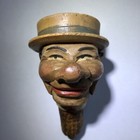 Vintage Bottle Stopper Pourer Carved Man W hat Mouth Opens