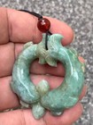 Unique Excellent Chinese Old Jadeite Jade Hollow Hand Carved  2fishes  Pendant