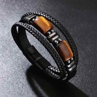 Men Tiger Eye Multi Layer Braided Leather Protection Bracelet Cuff Clasp Bangle