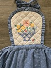 Vintage 1980s Hallmark Quilted Floral Full Bib Apron Country Cottage Core Blue
