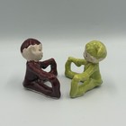 Vintage Pixie Elves Yellow Green Glazed Ceramic Figurines