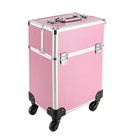 Pink Rolling Train Case Aluminum Trolley Professional Cosmetic Organizer Box New