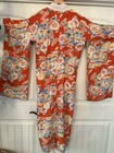 Japanese Vintage Silk Kimono Robe Bright Orange Gold Color Women s Free Size