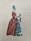 Vintage 1975 Framed Needlepoint Colonial Lady Handmade Wall Art 11 5 X 9 5