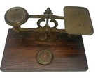 Vintage Brass Postal Letter Scale With Weights Wooden Base