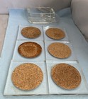 Set Of 6 Vintage Clear Acrylic Lucite Cork Coasters With Caddy 