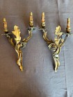 Pair Antique Louis Xv French Gilt Bronze Wall Light Candle Sconces 14 
