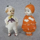 2 Antique German Porcelain Bisque Nodder Doll Figurines  - Boy And Girl