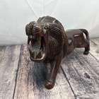 Vtg Hand Carved Wood Lion Sculpture 14in