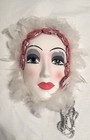 Vtg Face Mask Taiwan Mann 1987 Lady Feathers Pink Hair Show Hanging Wall Decor